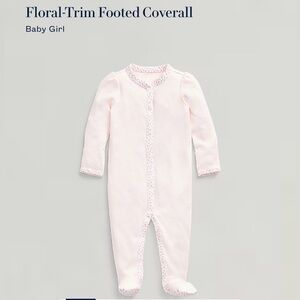Ralph Lauren 9M Floral-Trim Footed Coverall